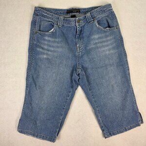 Venezia Bermuda Shorts Women’s 16 Blue Denim Stretch Mid Rise Button Flap Pocket